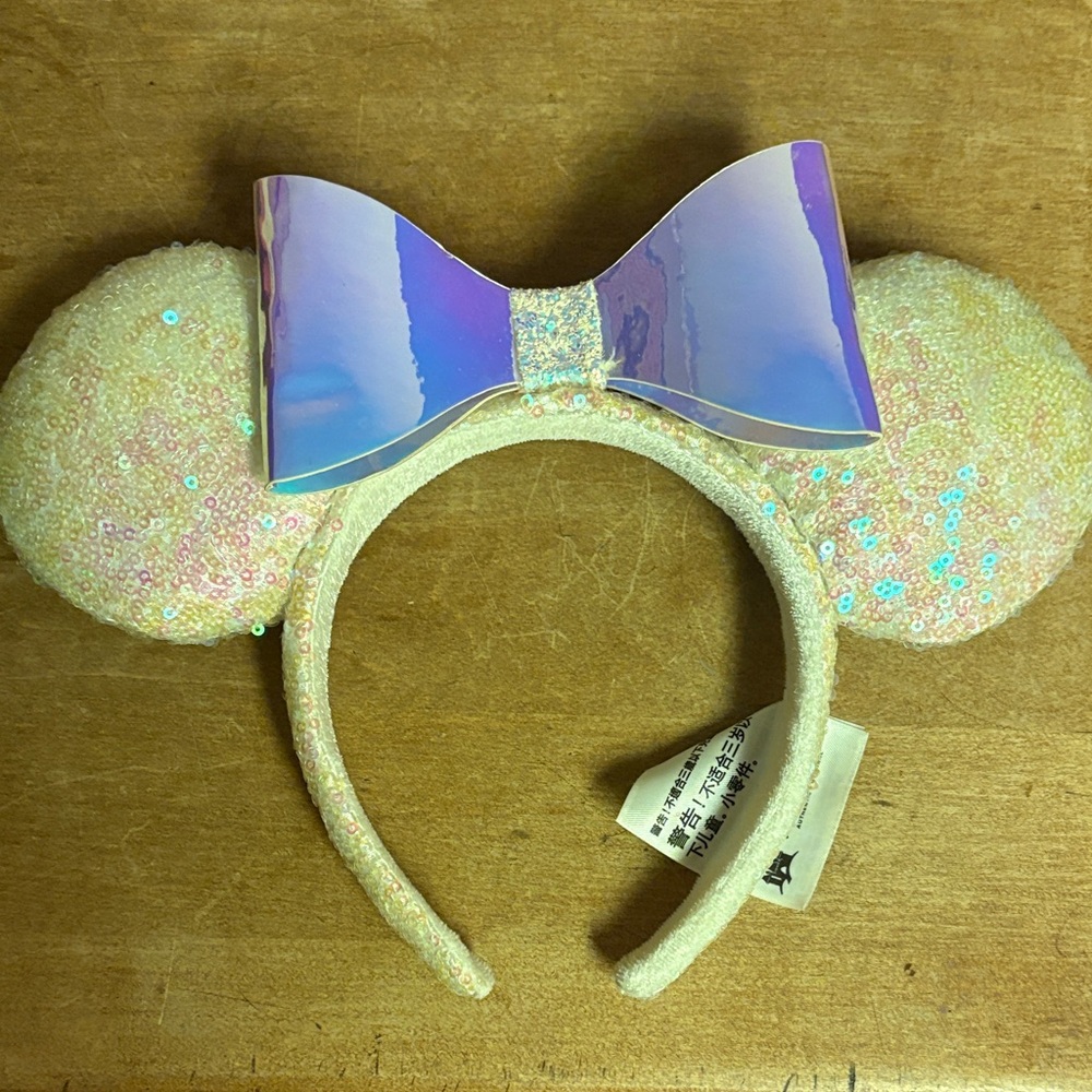 Sequin Minnie Mouse Ears Headband with Iridescent Bow